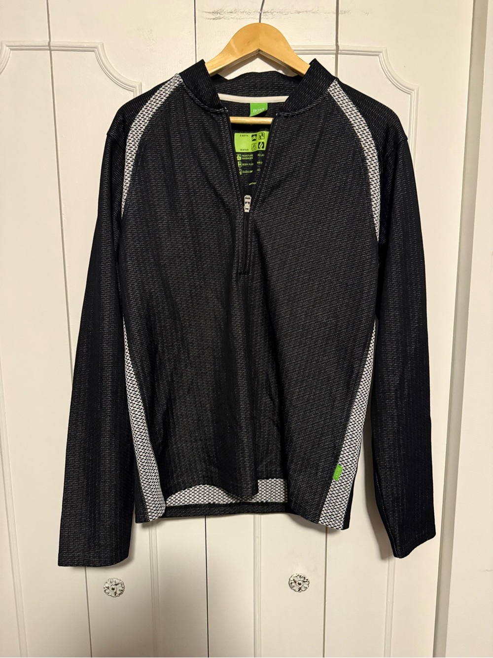 Boss Black Athletic Half-Zip Top with Lime Green Label